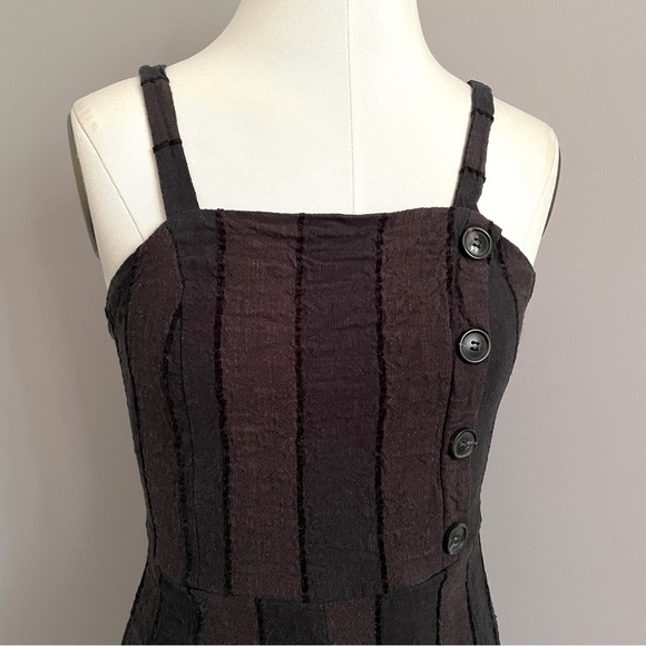 Black Striped Linen Cotton Cropped Wide Straight Leg Dungarees / Overalls - S - Picture 2 of 9